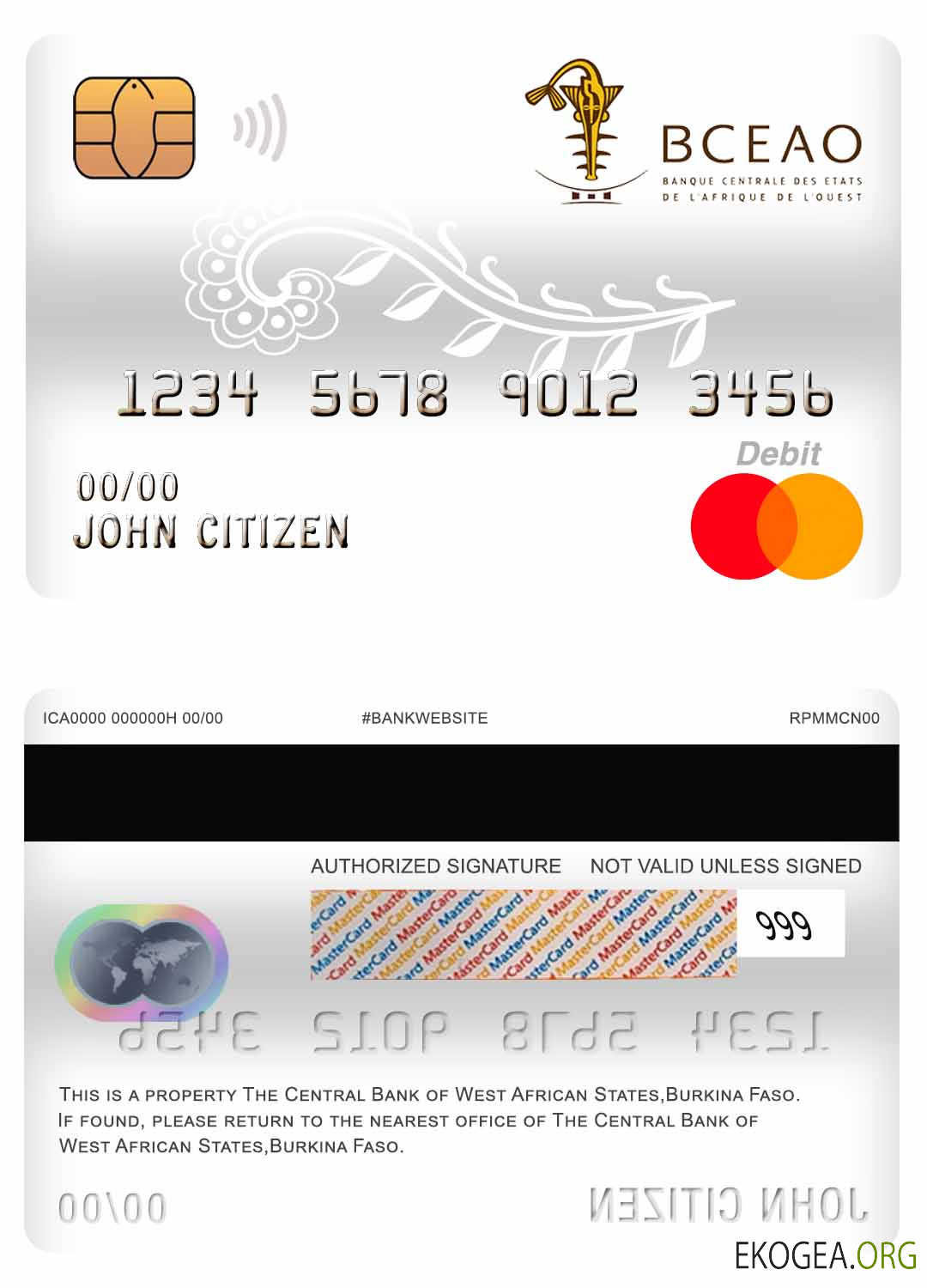 Burkina Faso Banque centrale des États de l'Afrique de l'Ouest Carte de débit principale